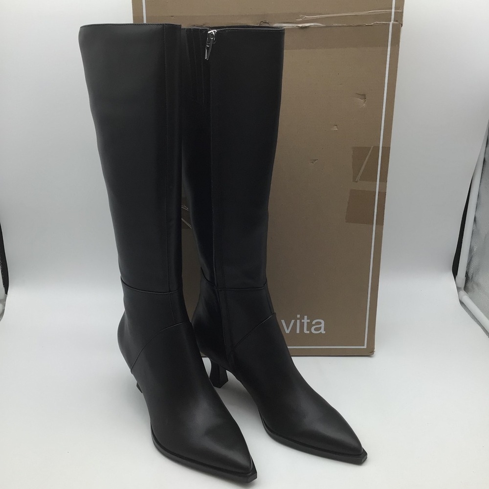 Dolce Vita Ashton Black Pointed Toe Kitten Heel Knee High Boots Size 8.5M NEW